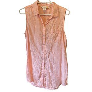 100% Linen Sleeveless collared tunic/shirt SZ S in bleached coral